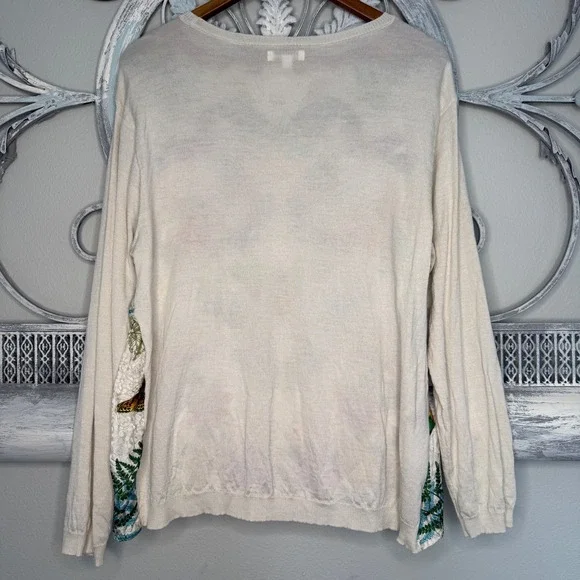 Johnny Was Cashmere Silk Butterfly Floral Print Sweater Cream Size M EUC - Picture 3 of 6